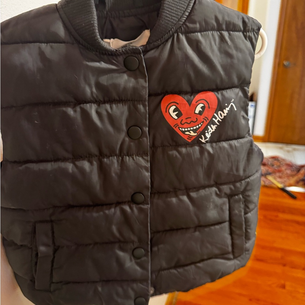 H&M Black Puffer Vest with Red Heart Design